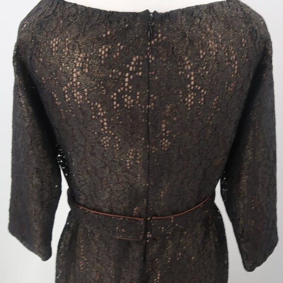 David Meister Women's Black 3/4 Sleeve Lace Gown w Nude Underlay Size 6 - Picture 11 of 11